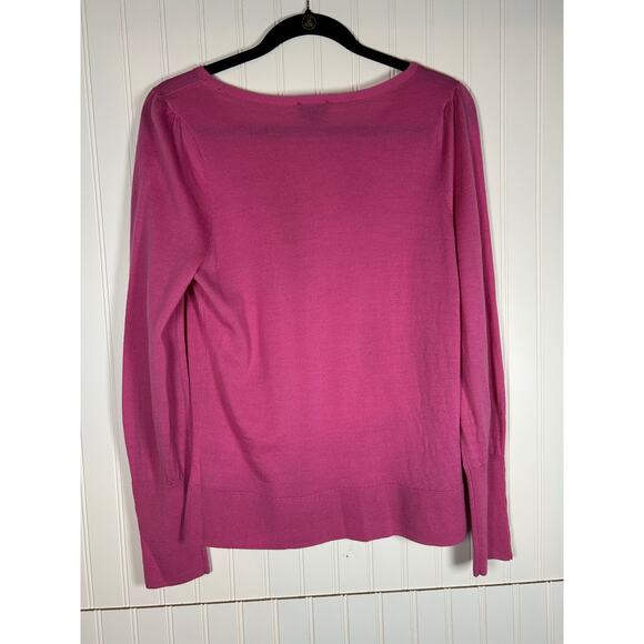 Talbots 100% merino wool hot pink, Barbie preppy buttons round neck office Sz L - Picture 2 of 9
